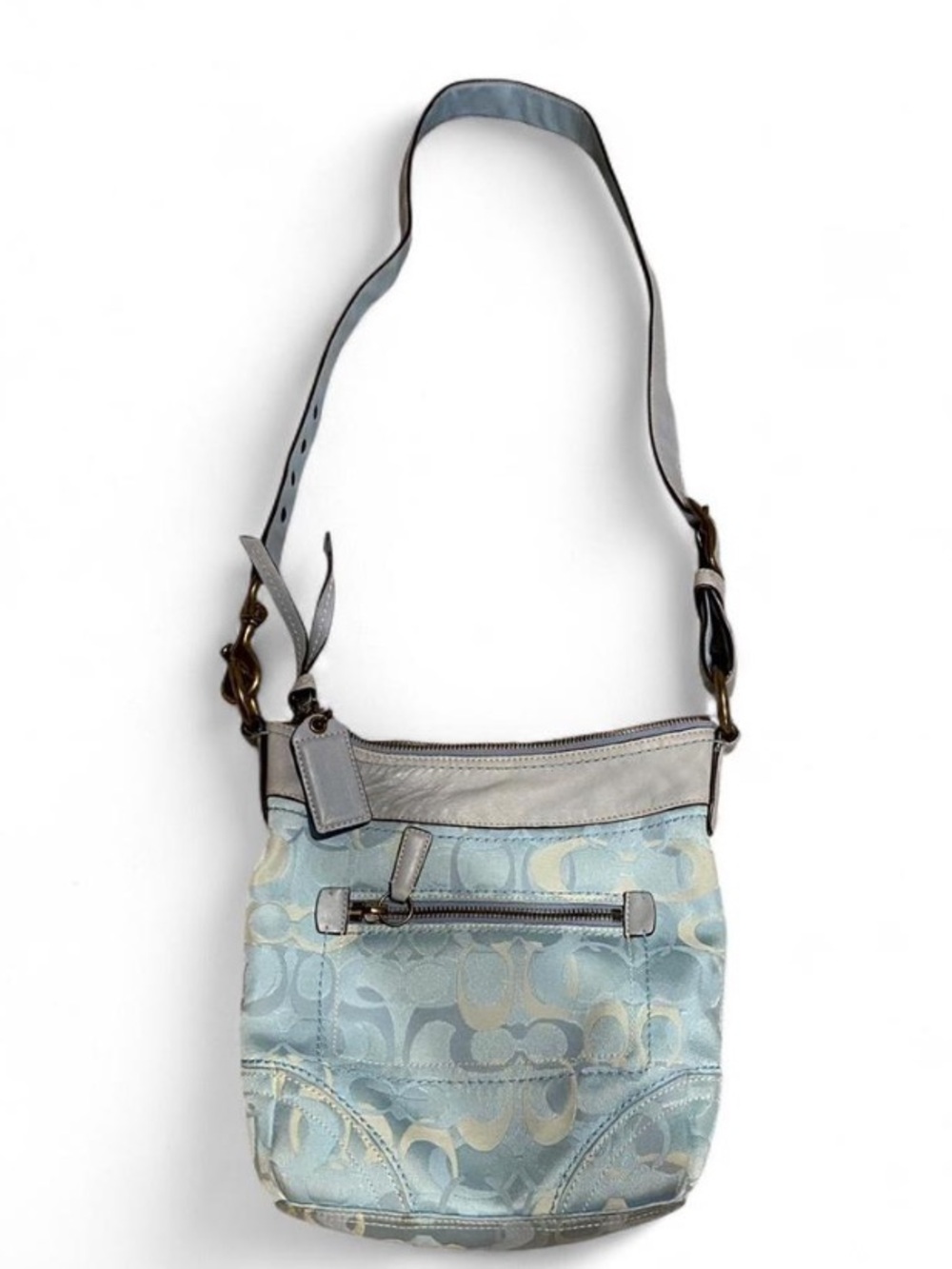Coach Light Blue Signature Canvas Crossbody Bag - small crease as shown